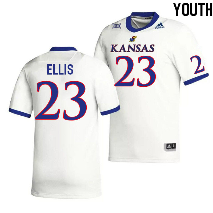 Youth #23 Mason Ellis Kansas Jayhawks College Football Jerseys Stitched Sale-White - Click Image to Close